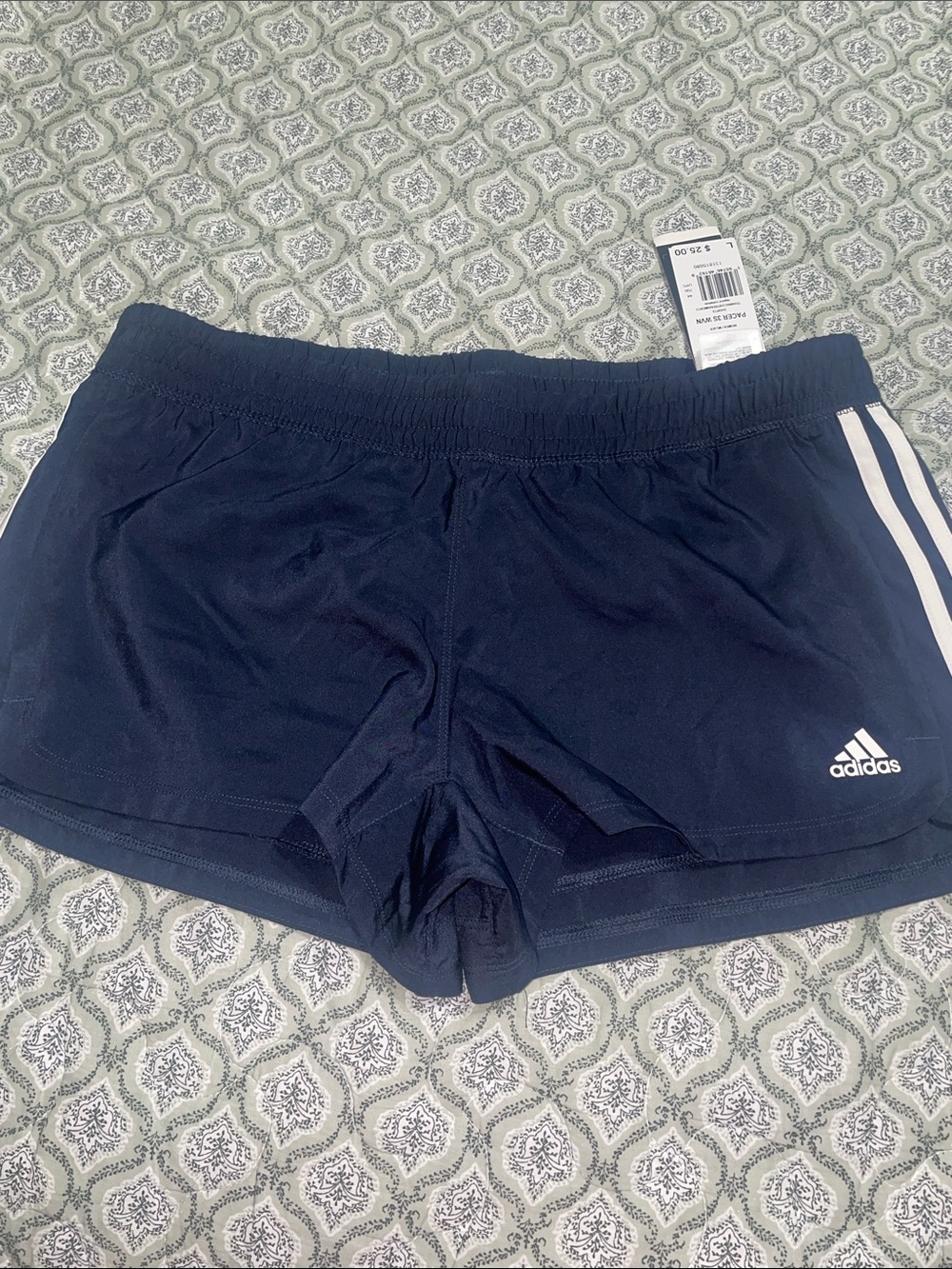BNWT adidas Navy Athletic Shorts with White Logo and Stripes, size XS